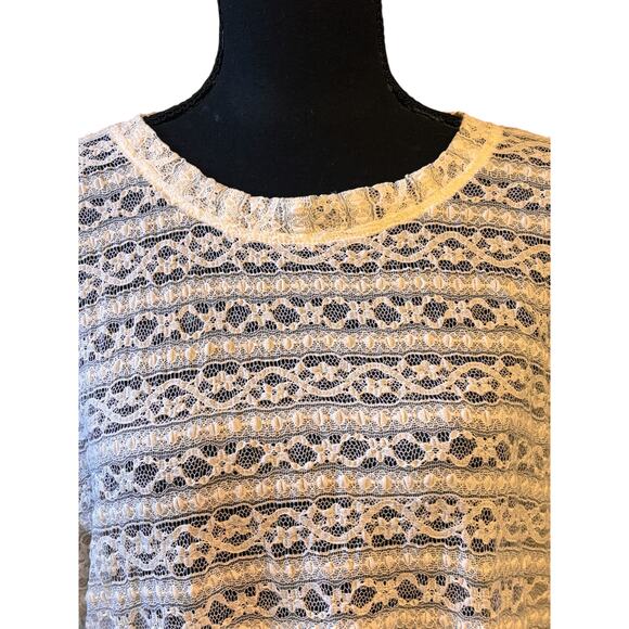 1.State Stretch Lace Crew Neck T-shirt In New Ivory Size XL Short Sleeves Sheer - Picture 3 of 7